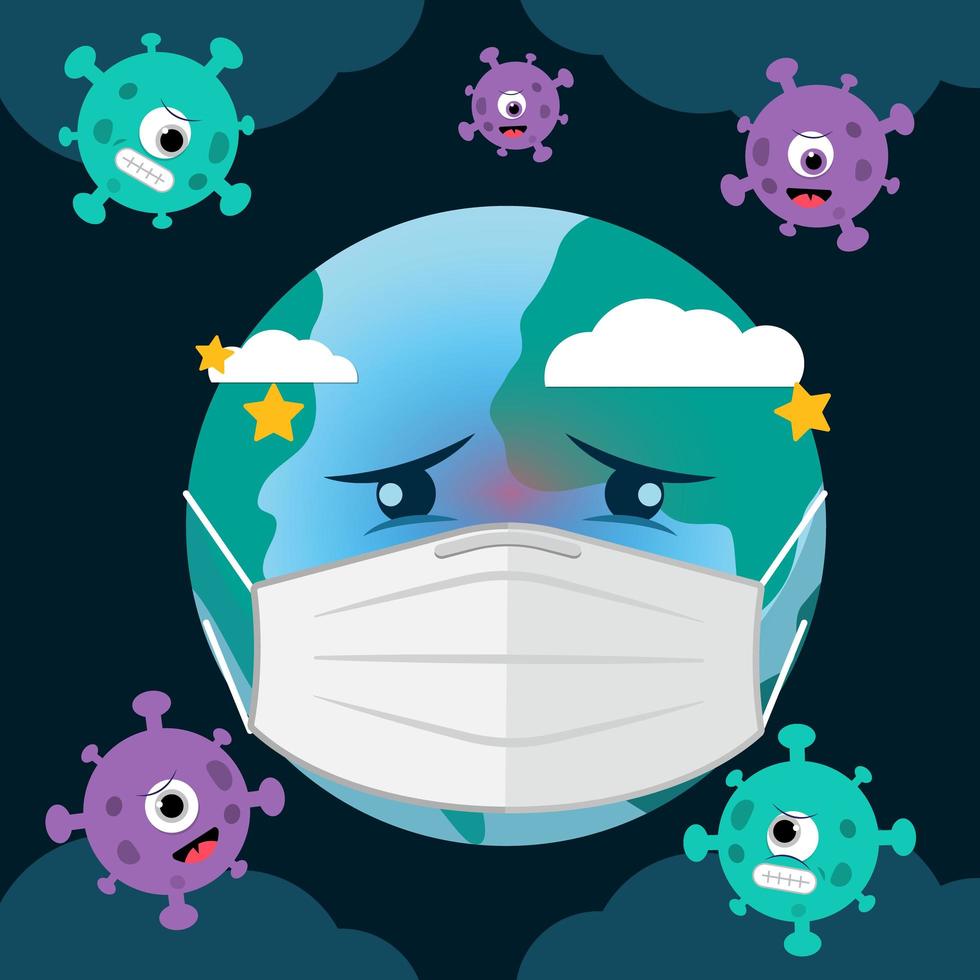världen bär mask och känner rädsla från att attackera koronavirus covid-19. vektor