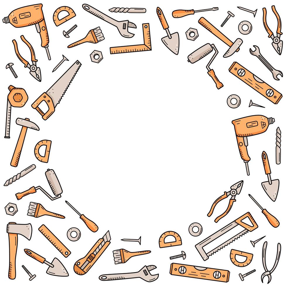 byggverktyg, doodle vektor uppsättning reparationselement, tecknade ikoner