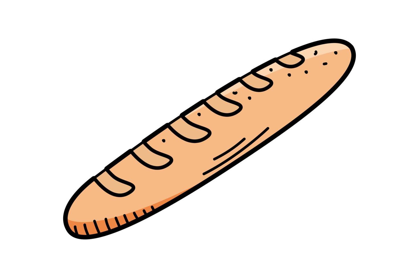 Brot-Baguette-Sandwich-Toast-Symbol, Vektorillustration eines Stück Brot-Doodle-Stils. vektor