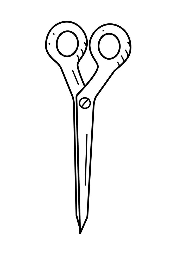 Friseur- oder Haushaltsschere, Vektorillustration einer gefalteten Schere, Doodle-Stil, Symbol isoliert auf Weiß vektor