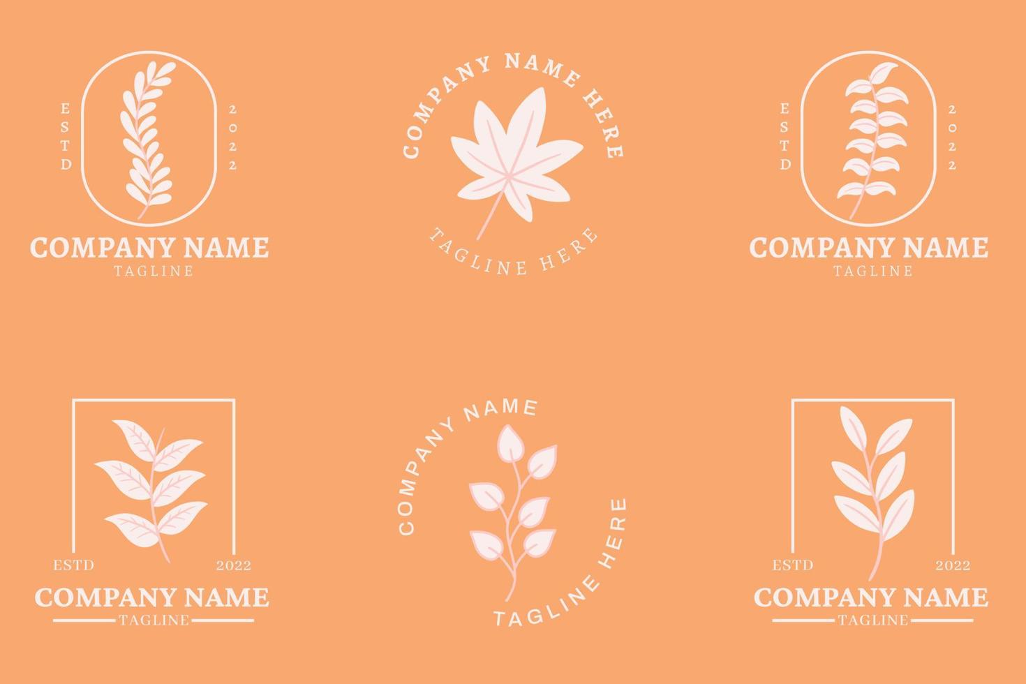 minimalistisk grädde blad löv natur logotyp samling stil orange pastell. vektor