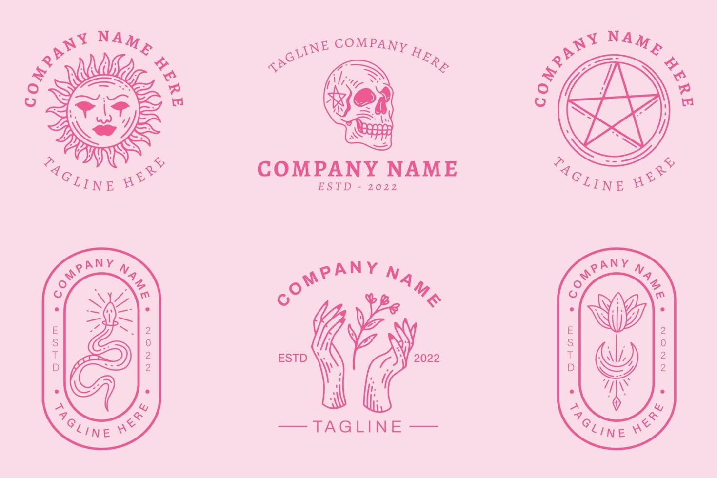 ljus rosa mystisk lyx minimalistisk symbol logotyp samling rosa pastell stil. vektor