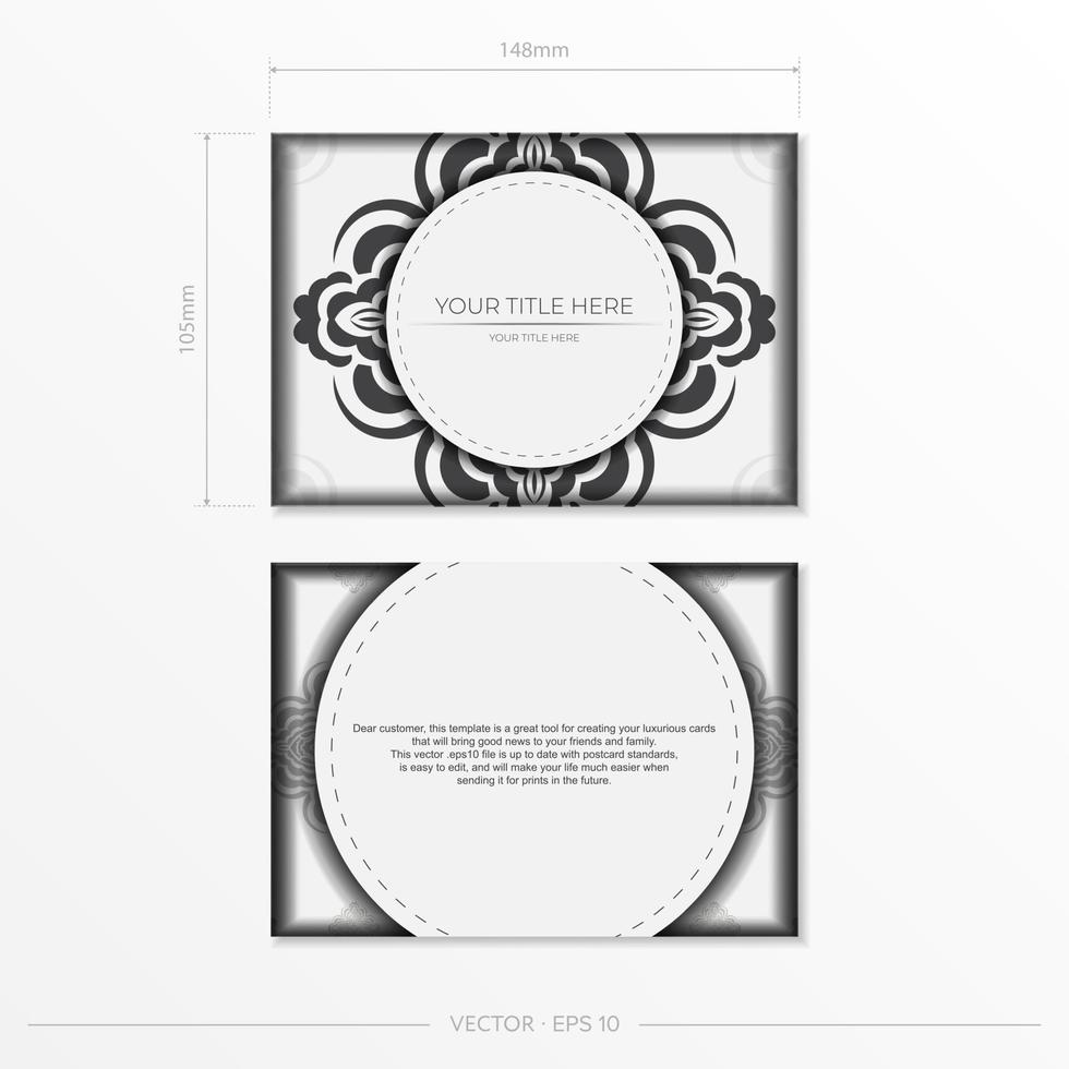 luxuriöse Postkarten in weißen Farben mit indischen Mustern. Vektordesign der Einladungskarte mit Mandala-Ornament. vektor