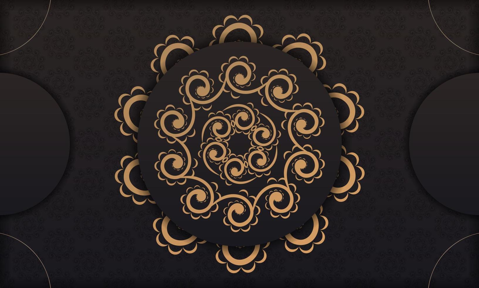 Schwarzes Vektorbanner mit wunderschönen Vektormustern mit Mandala-Ornamenten und Platz unter Text. vorlage für druckdesign einladungskarte mit mandalaverzierung. vektor