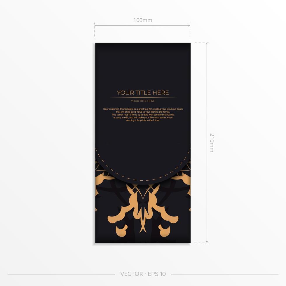 stilvolle Vorbereitung Postkarten in schwarz mit indianischen Mustern. Vektorvorlage für das Druckdesign der Einladungskarte mit Mandala-Ornament. vektor