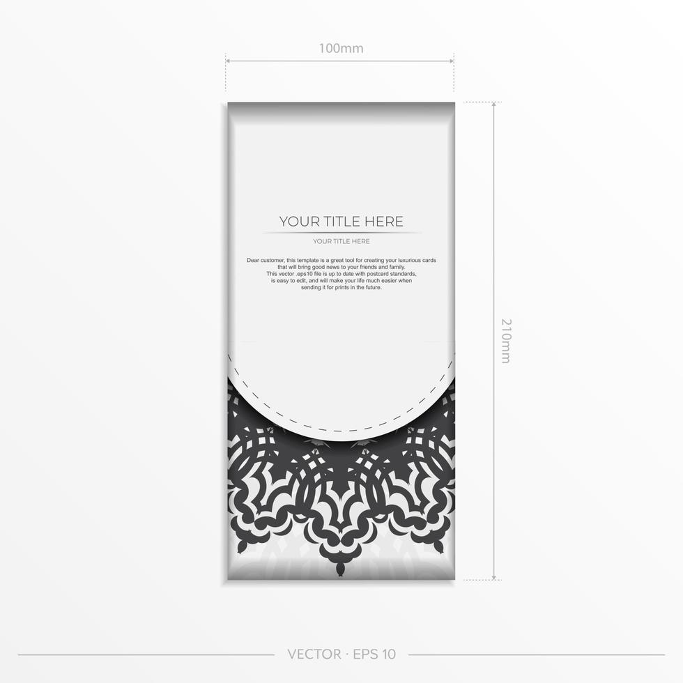 Vorbereitung von Postkarten in Weiß mit schwarzen Mustern. Vektorvorlage für das Druckdesign der Einladungskarte mit Mandala-Ornament. vektor