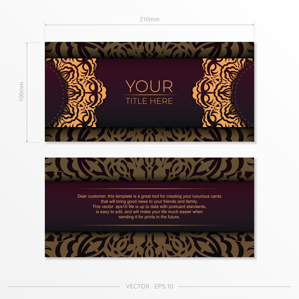luxuriöse Vorbereitung von Burgunder-Postkarten mit Vintage-Mustern. Vektorvorlage für Design-Einladungskarte mit Mandala-Ornament. vektor