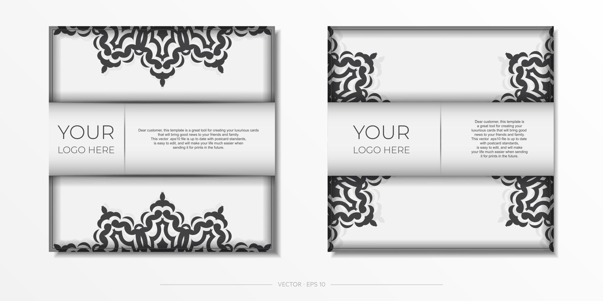 vit vykort mall med svart mönster. tryckfärdig inbjudan design vektor