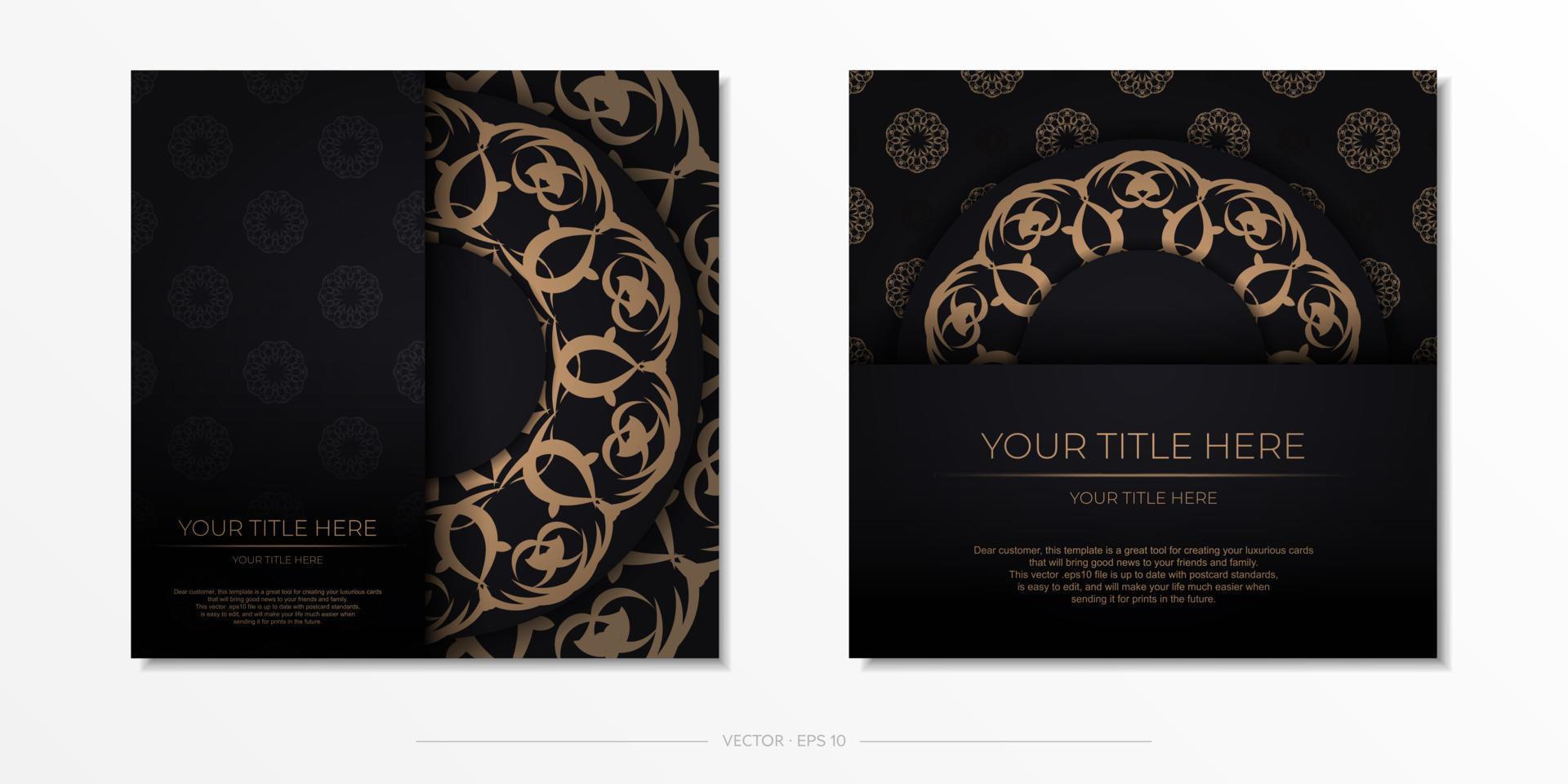 fyrkant mall för skriva ut design vykort i svart Färg med lyx ornament. framställning ett inbjudan kort med årgång mönster. vektor