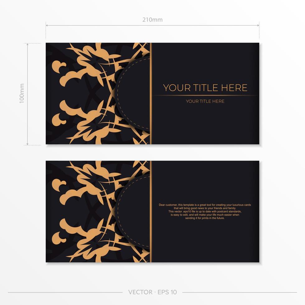 uppsättning av vektor framställning vykort i svart Färg med indisk ornament. mall för design tryckbar inbjudan kort med mandala mönster.