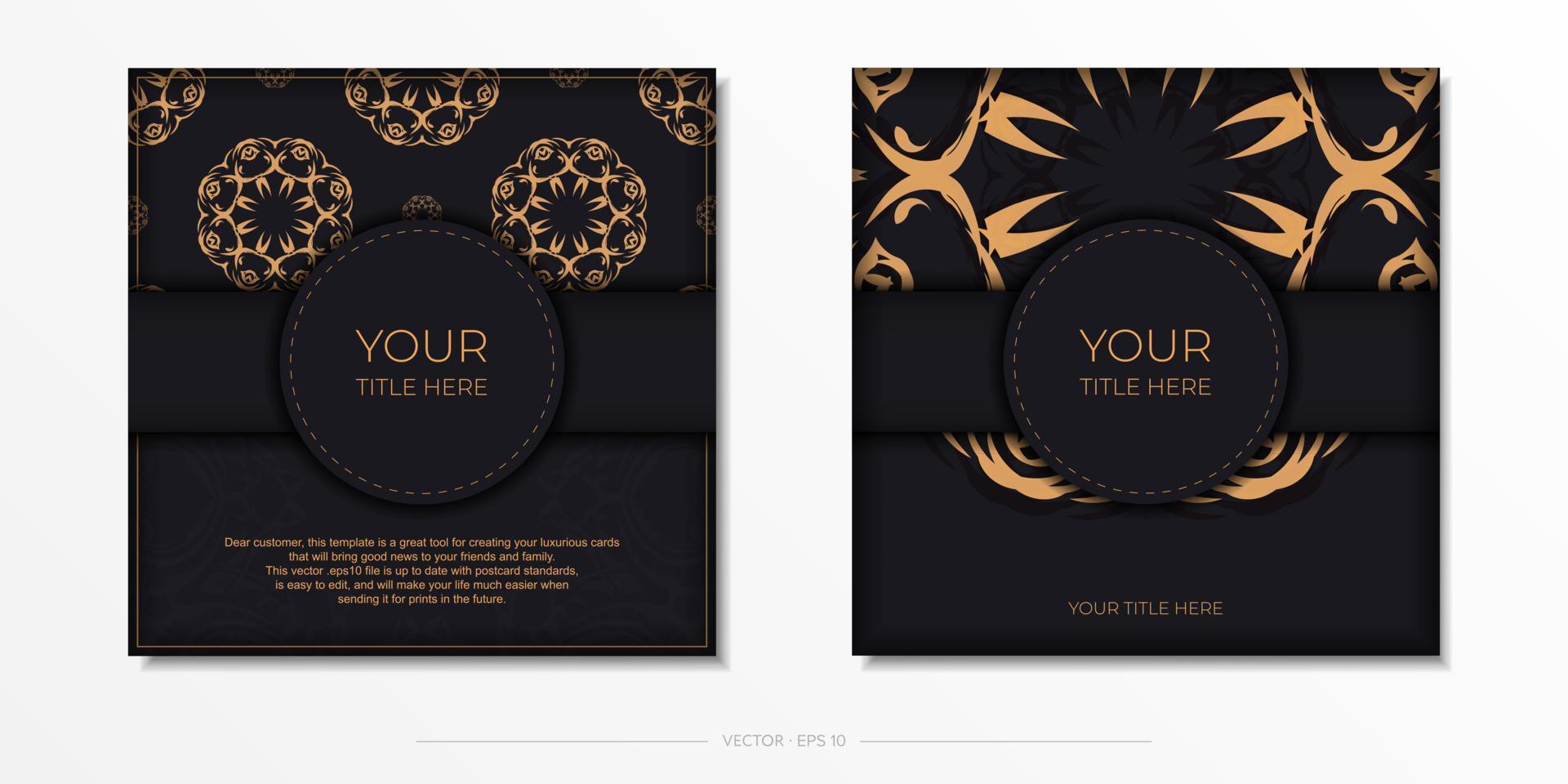 quadratischer Vektor, der Postkarten in dunklen Farben mit abstrakten Mustern vorbereitet. vorlage für design druckbare einladungskarte mit vintage-ornament. vektor