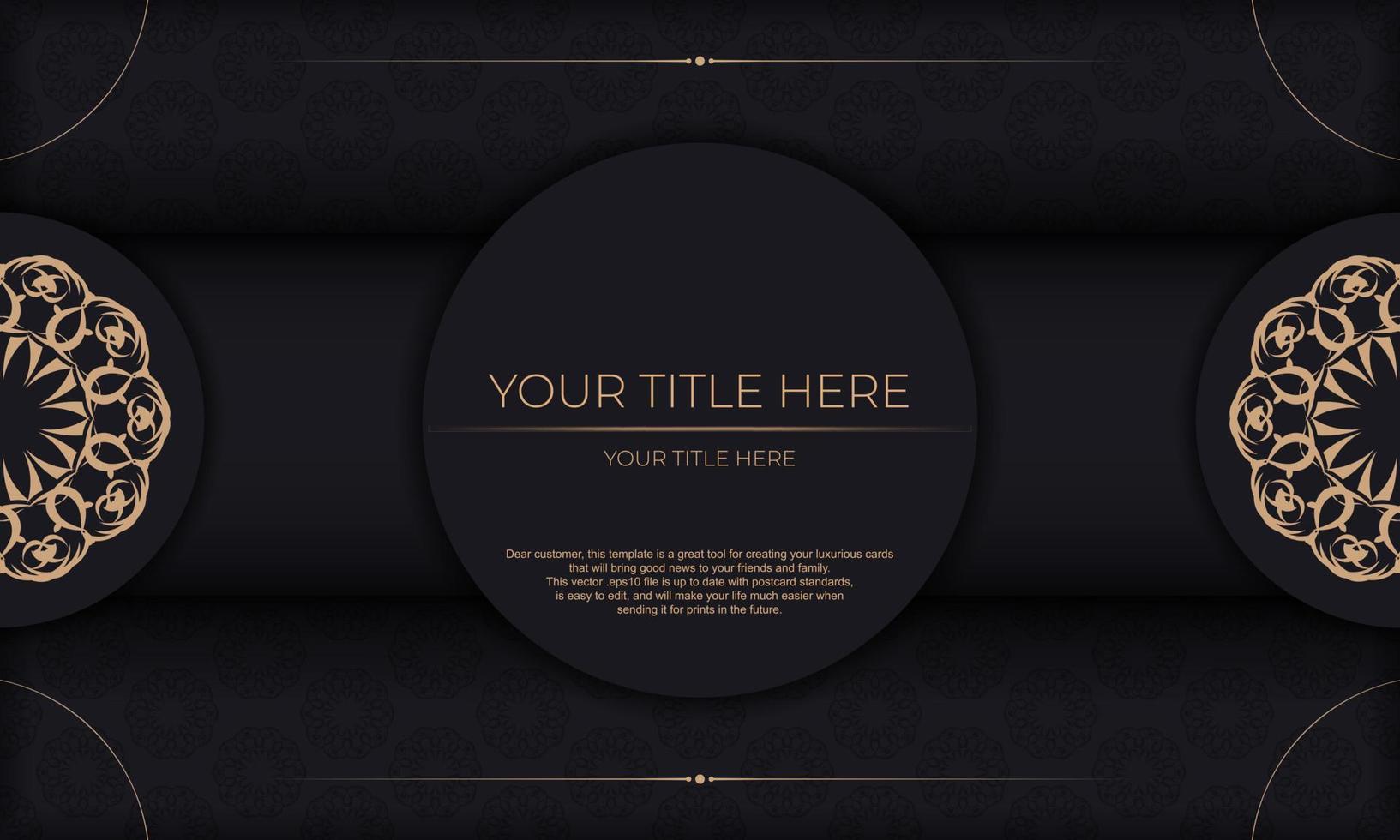 druckfertiges Einladungsdesign mit Vintage-Ornamenten. schwarzer Hintergrund mit luxuriösen Vintage-Ornamenten und Platz unter dem Text. vektor