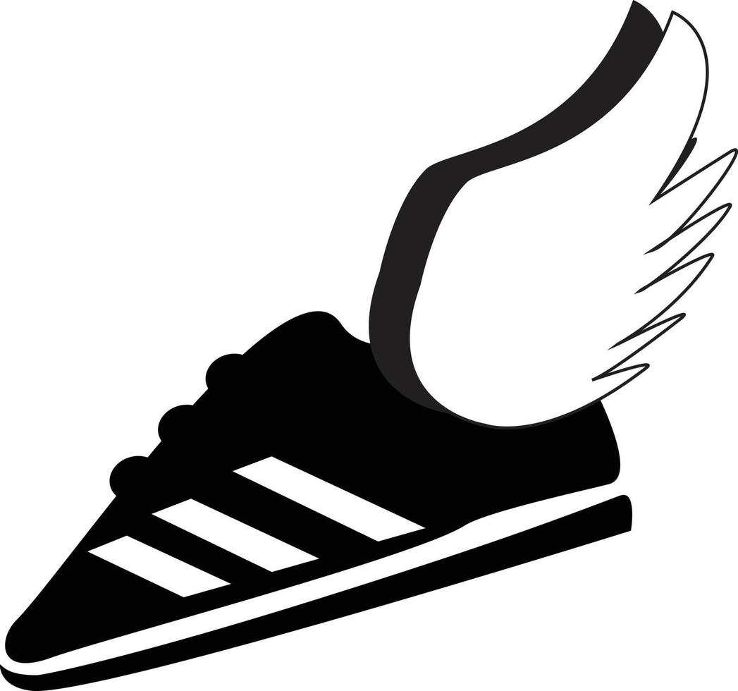 Sportschuh mit Flügelsymbol auf weißem Hintergrund. Sportschuh-Symbol. geflügeltes Schuhzeichen. flacher Stil. vektor