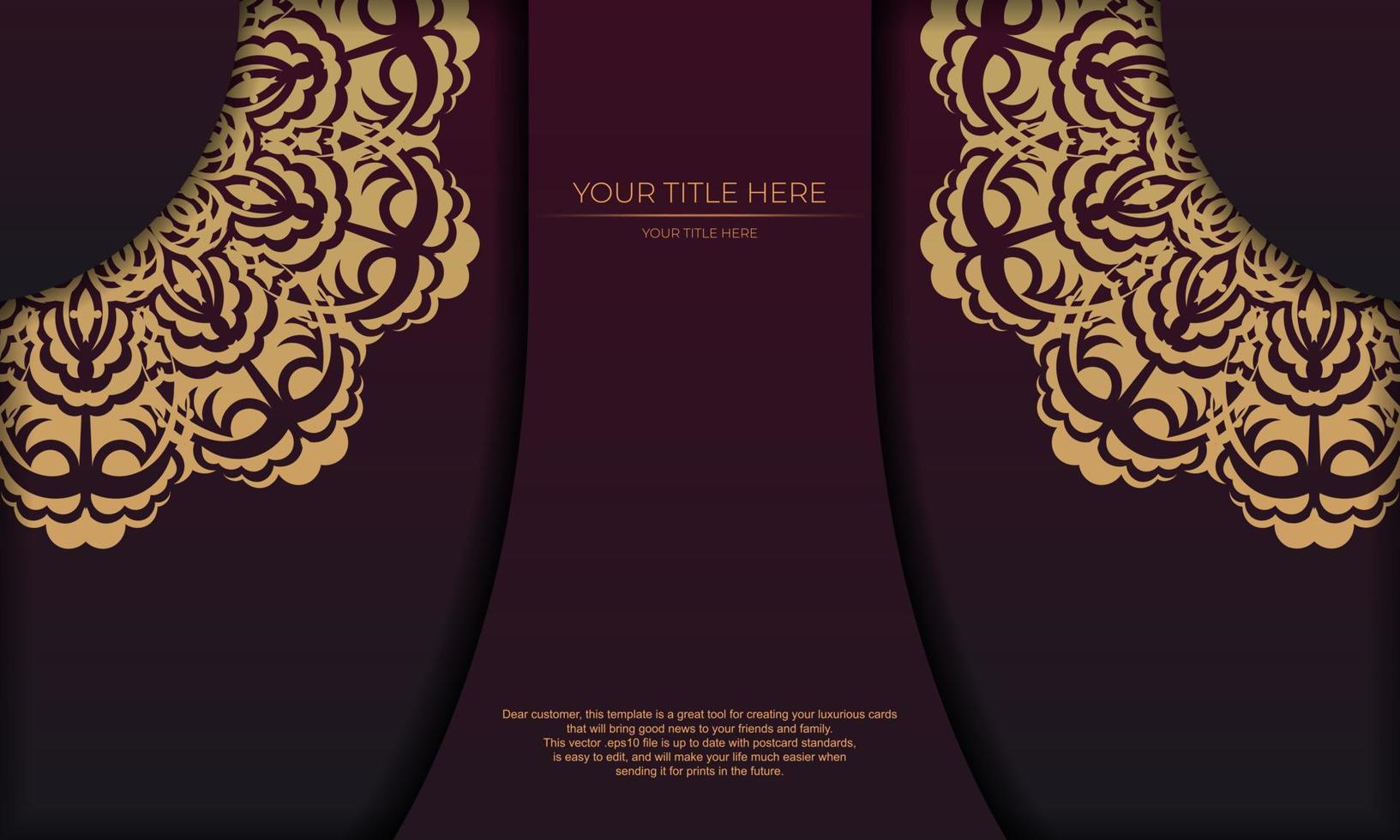 vinröd baner mall med årgång ornament och plats för din text. tryckfärdig inbjudan design med mandala prydnad. vektor