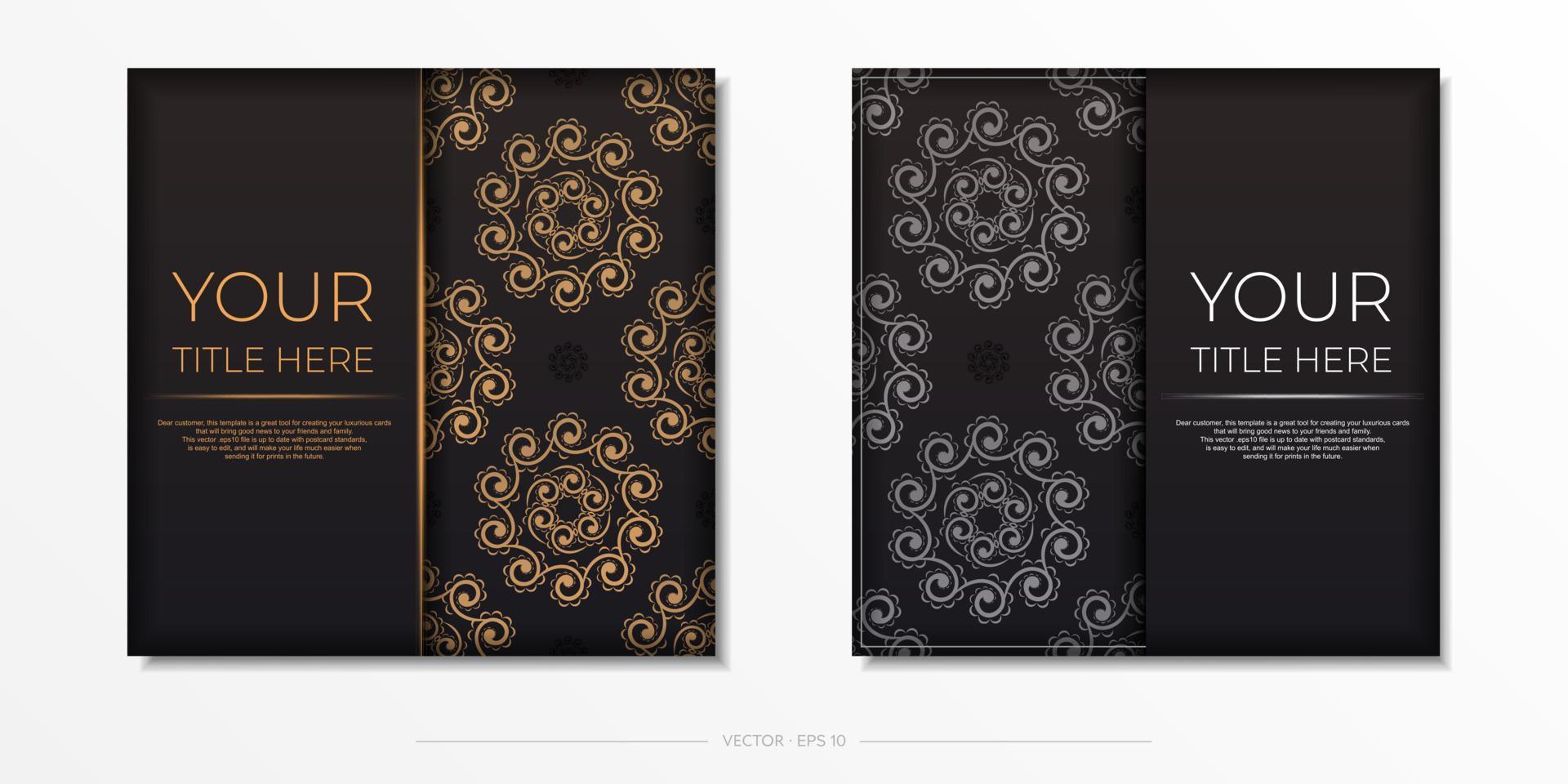 fyrkant vektor svart Färg vykort mall med indisk mönster. tryckfärdig inbjudan design med mandala prydnad.