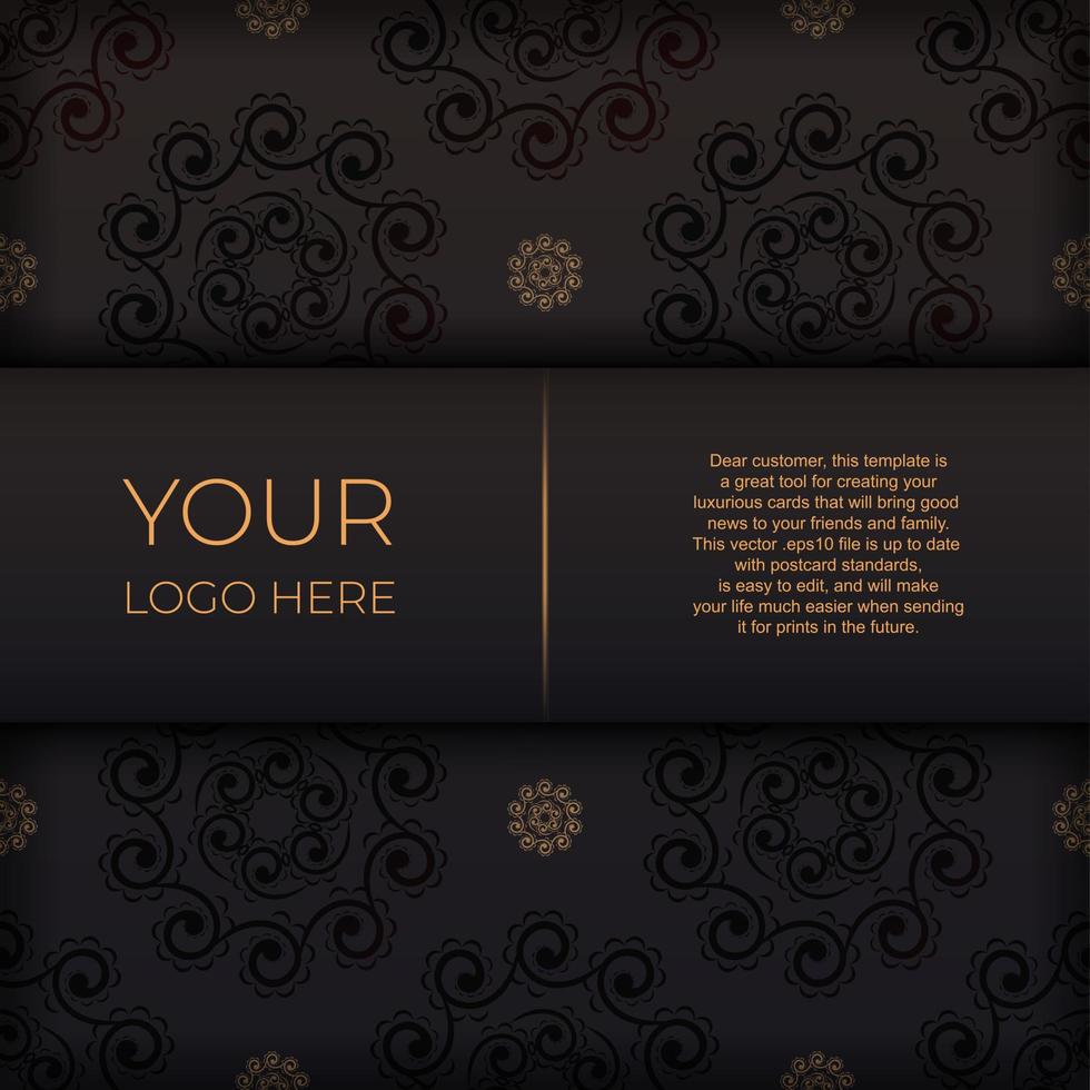 fyrkant vykort mall i svart Färg med indisk mönster. tryckfärdig inbjudan design med mandala prydnad. vektor