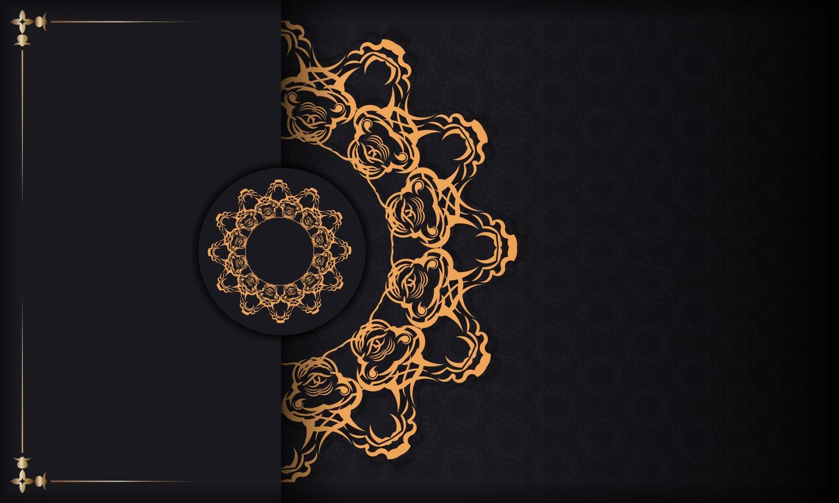 svart baner med lyxig guld ornament och plats under de text. tryckfärdig inbjudan design med årgång mönster. vektor
