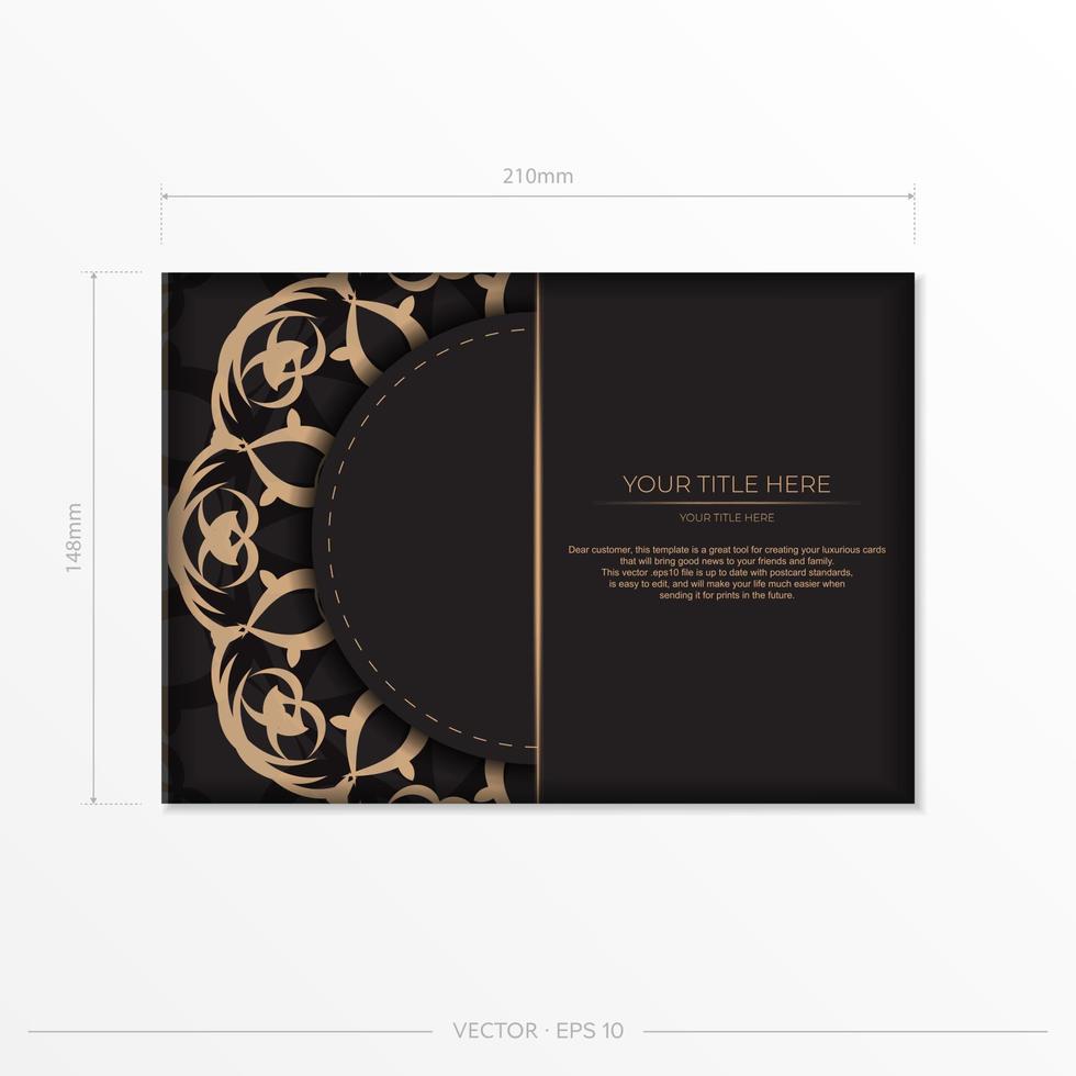 rektangulär mall för skriva ut design vykort i svart Färg med lyx mönster. framställning ett inbjudan kort med årgång ornament. vektor