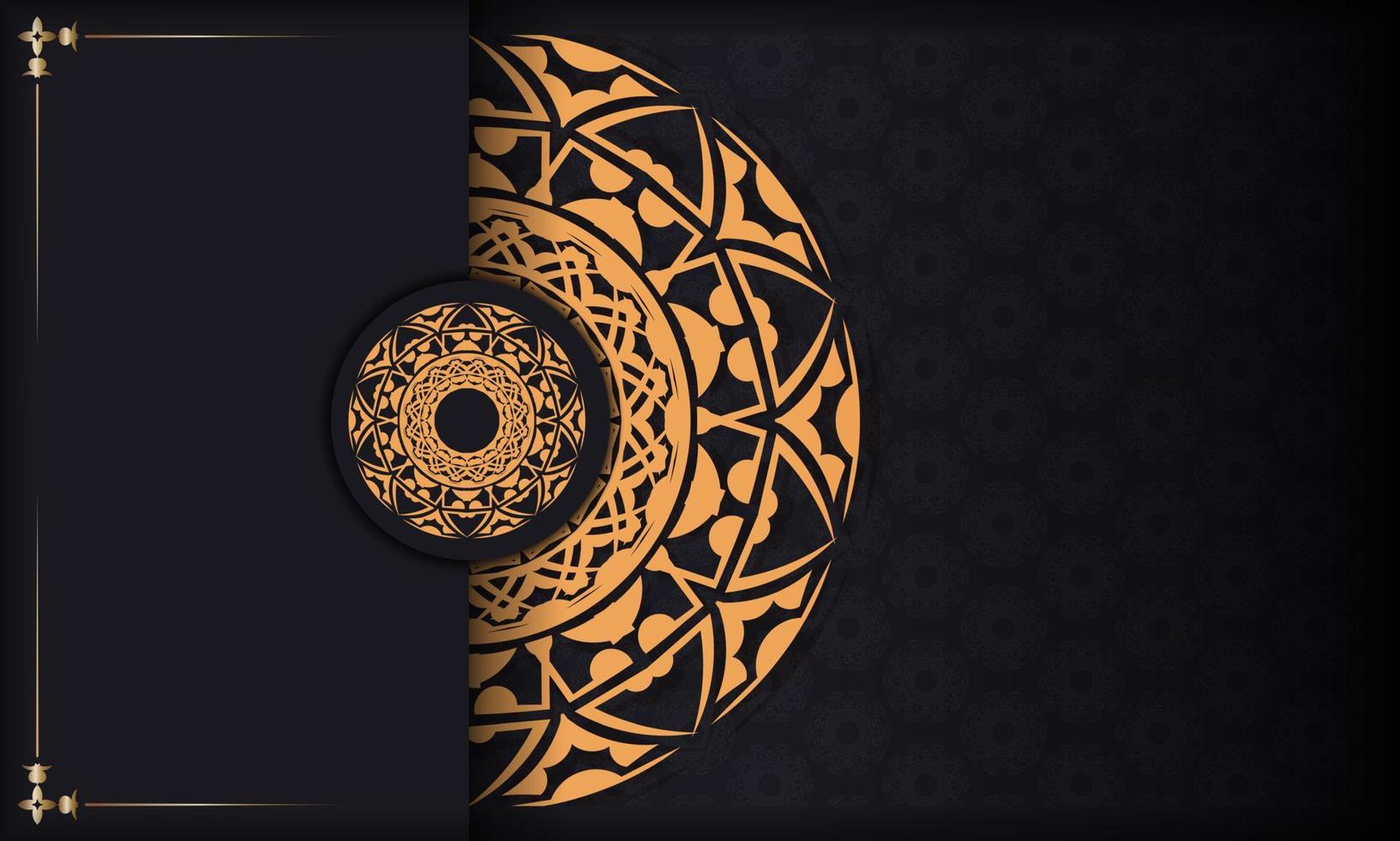 Schwarzes Banner mit luxuriösen orangefarbenen Ornamenten und Platz für Ihren Text. Druckfertiges Postkartendesign mit griechischen Mustern. vektor