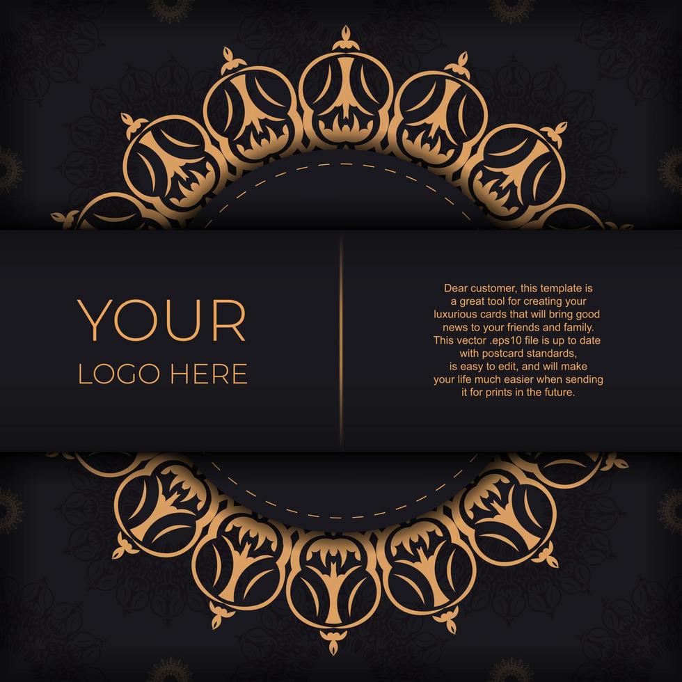 fyrkant vektor framställning vykort i svart Färg med lyx ornament. mall för tryckbar design inbjudan kort med årgång mönster.