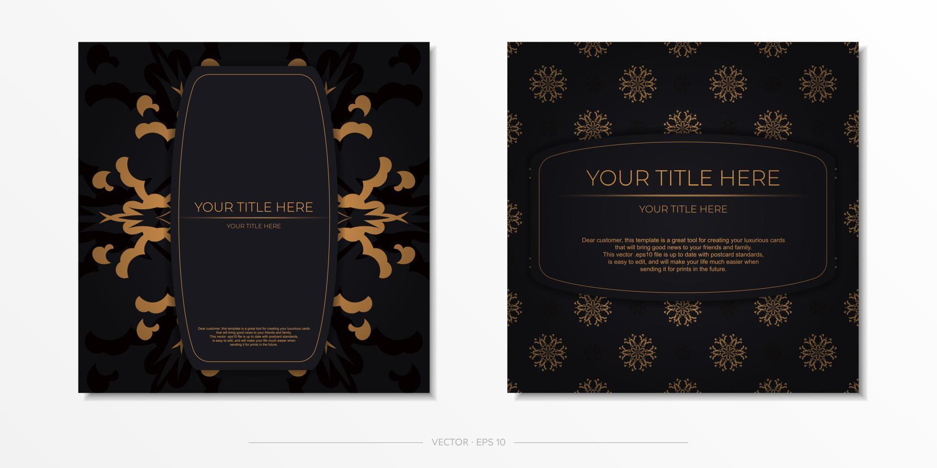 uppsättning av framställning vykort i svart med indisk ornament. mall för design tryckbar inbjudan kort med mandala mönster. vektor