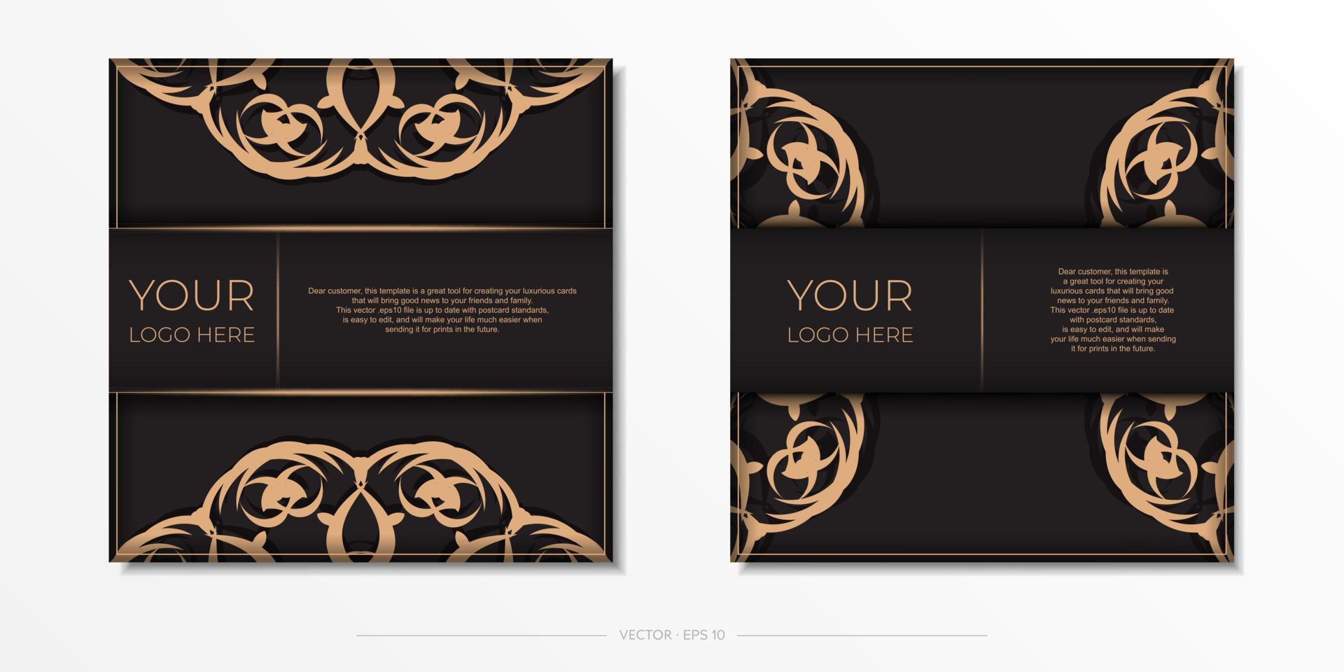 quadratische Vektorvorlage für Druckdesign-Postkarte in schwarzer Farbe mit luxuriösen Ornamenten. Vorbereitung einer Einladungskarte mit Vintage-Mustern. vektor