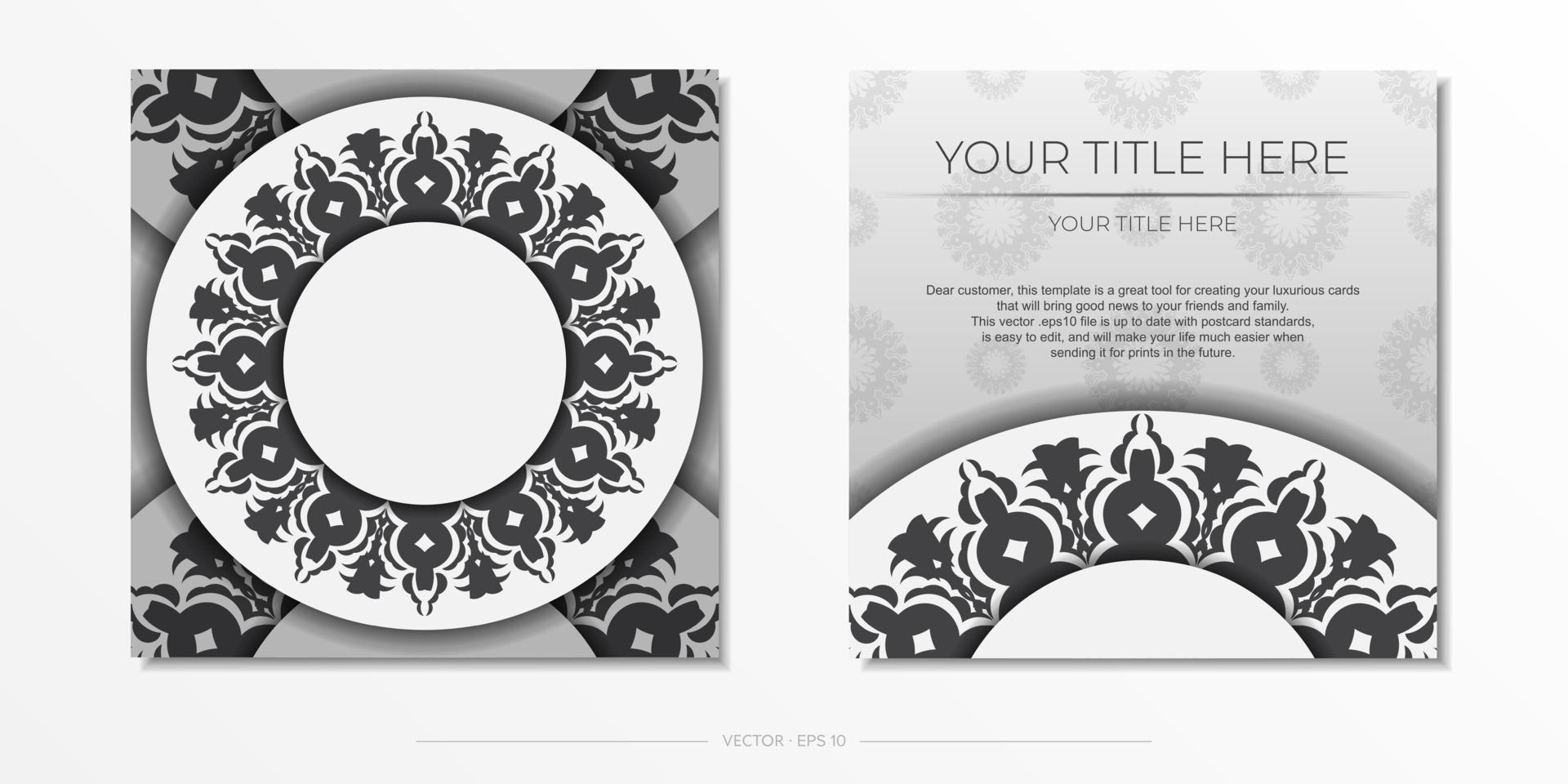 stylisches druckfertiges weißes Postkartendesign mit luxuriösen griechischen Ornamenten. Einladungskartenvorlage mit Vintage-Mustern. vektor