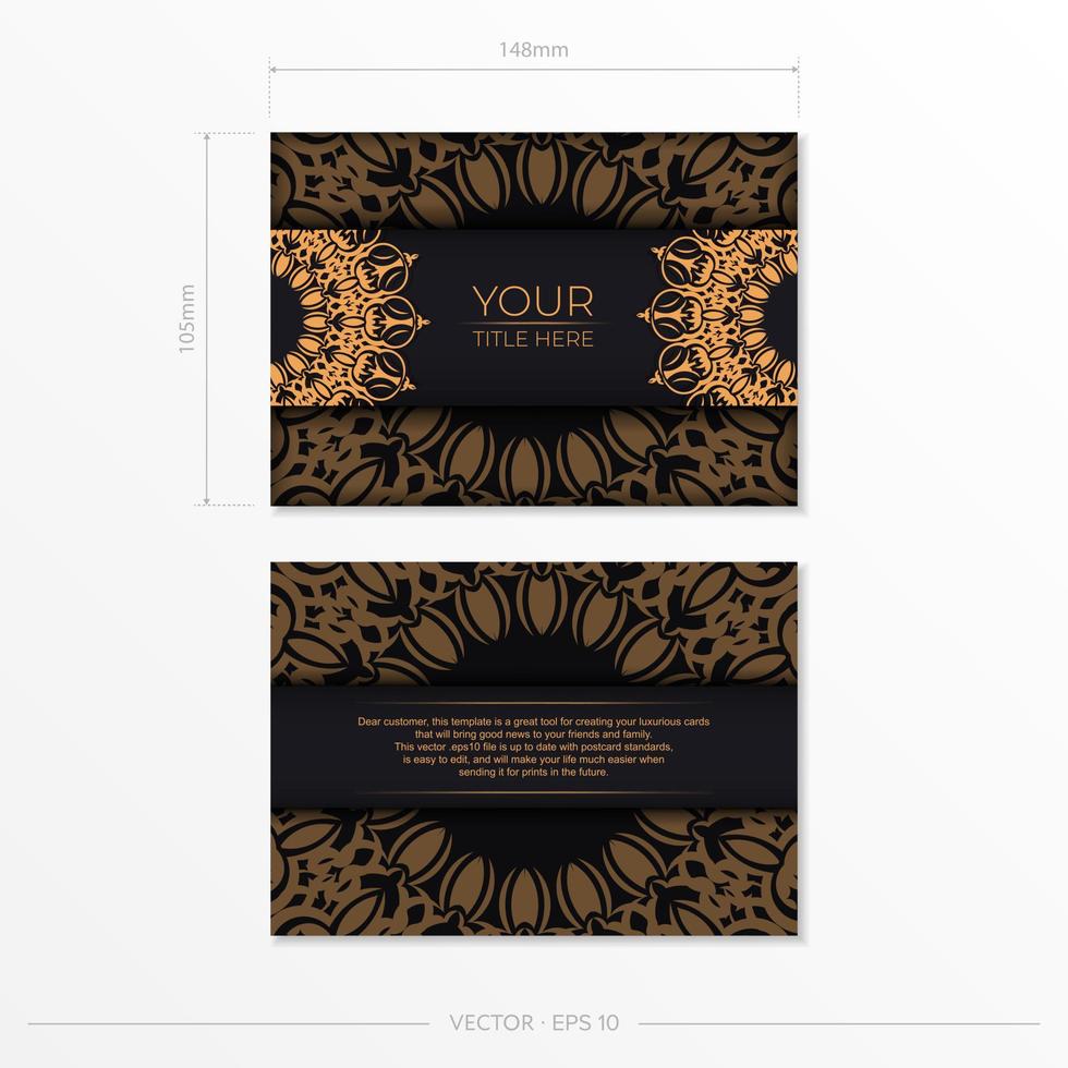 rechteckige Vorbereitungspostkarten in Schwarz mit luxuriösen Mustern. Vorlage für Druckdesign-Einladungskarte mit Vintage-Schmuck. vektor