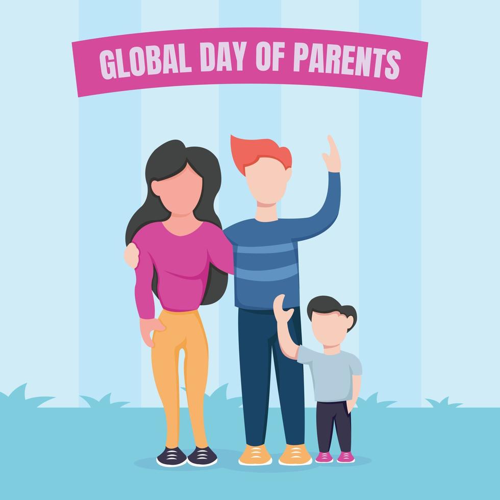 illustration vektor grafisk av en familj vinka i de trädgård, perfekt för global dag av föräldrar, fira, hälsning kort, etc.