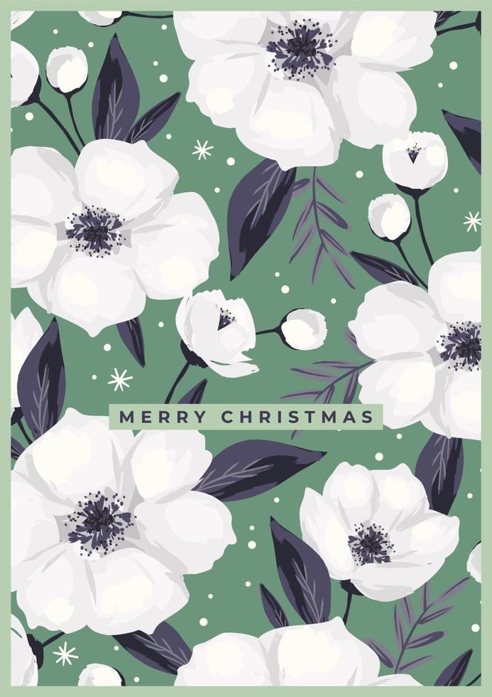 weihnachten und guten rutsch ins neue jahr illustration mit weißen weihnachtsblumen. trendiger Retro-Stil. Vektor-Design-Vorlage. vektor