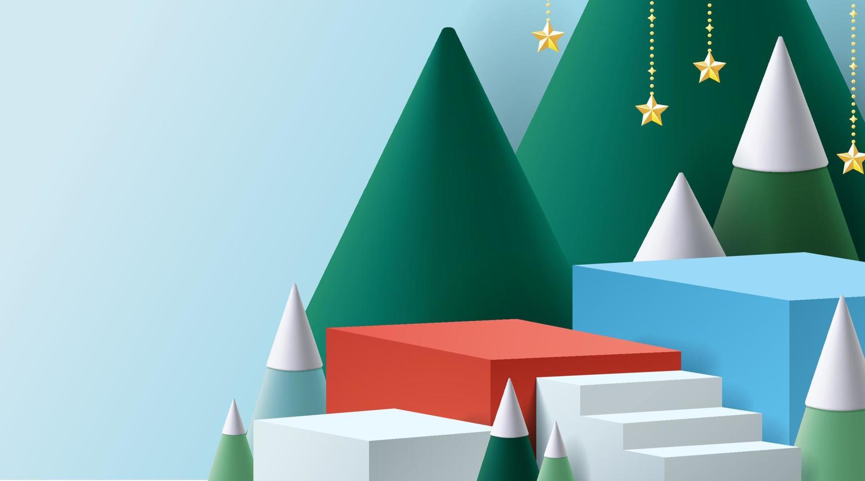 podium för visa produkt display.winter jul dekorativ på blå bakgrund med träd jul. 3d vektor