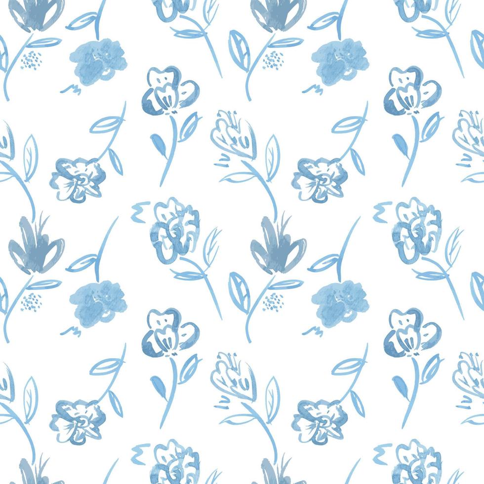 yta mönster, blommig mönster. sömlös bakgrund av skön vattenfärg botanisk blå blommor. design för bakgrund, tapeter, kläder, inslagning, tyg, vektor illustration.