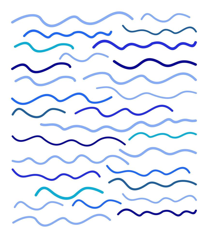 vektor uppsättning av blå vågor. böjd rader av olika former.
