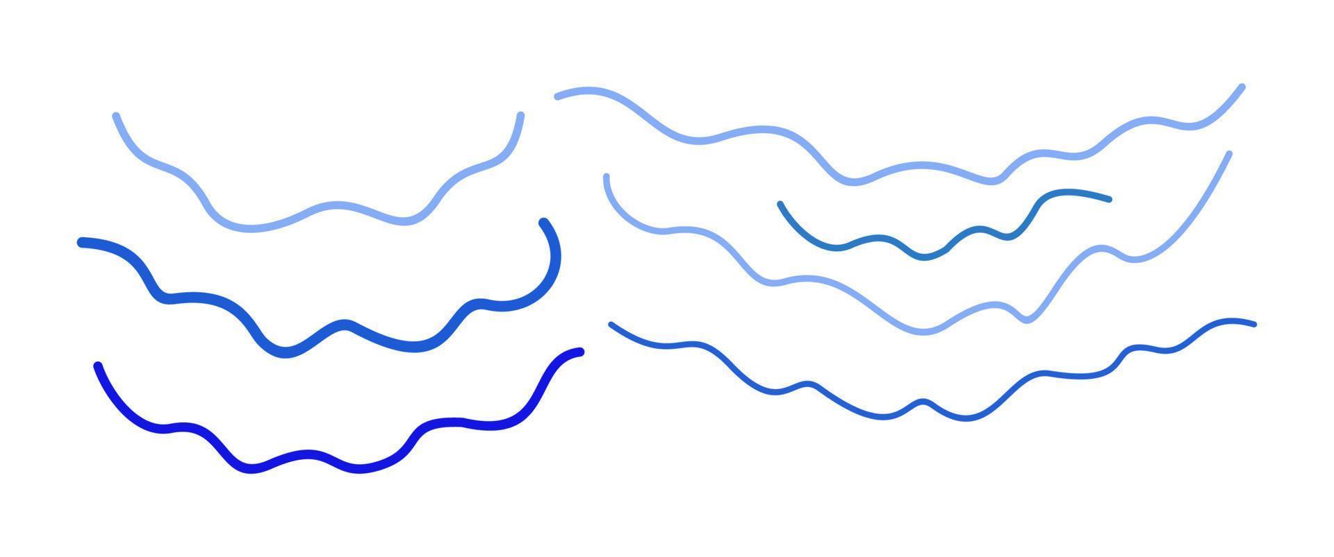 Vektorsatz blaue Wellen. geschwungene Linien in verschiedenen Formen. vektor