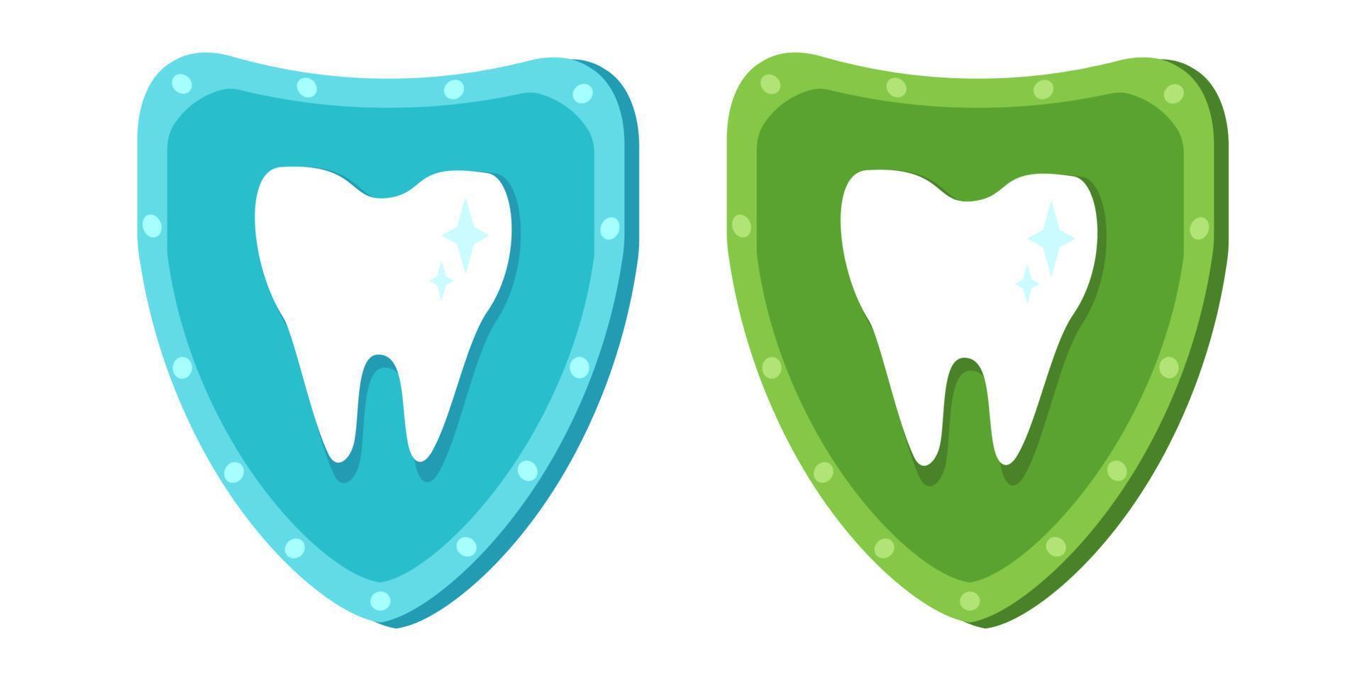 vektor uppsättning ikoner av skydda med tand. vektor illustration av sköldar för stomatologi.