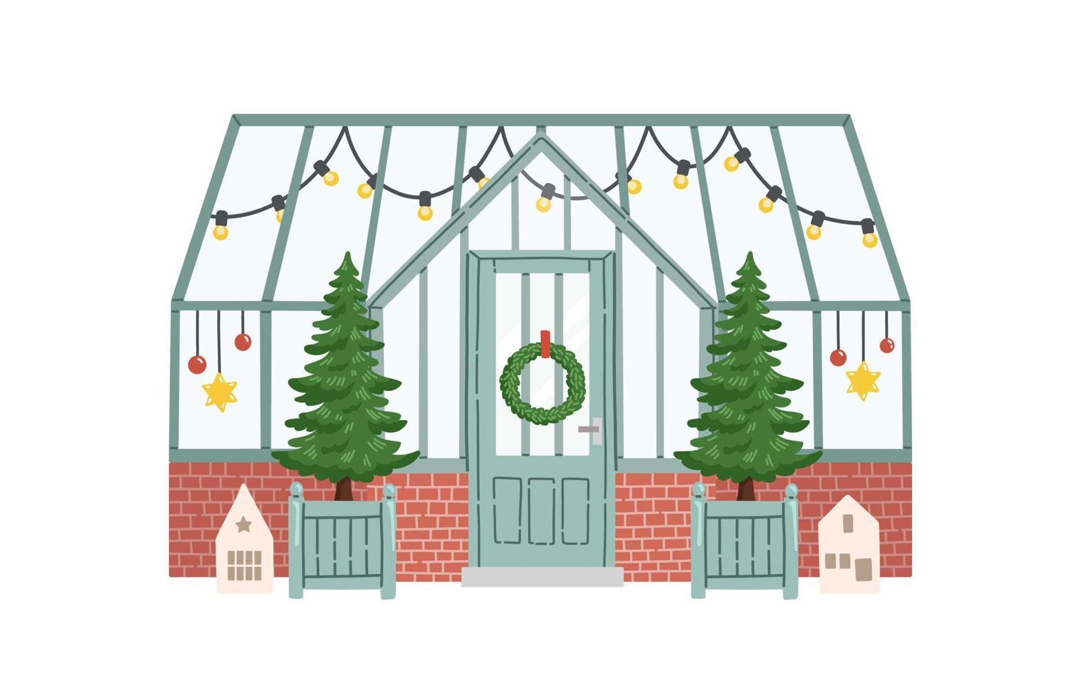 jul glas hus vinter- grön hus vektor illustration