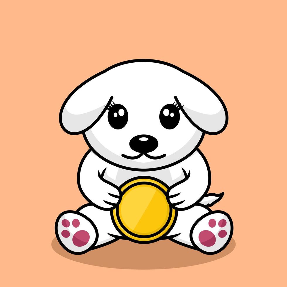 vektor illustration av premie söt hund innehav guld mynt