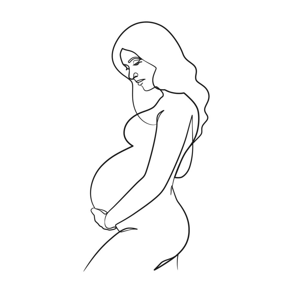 Schwangere Frau kontinuierliche Strichzeichnungen vektor