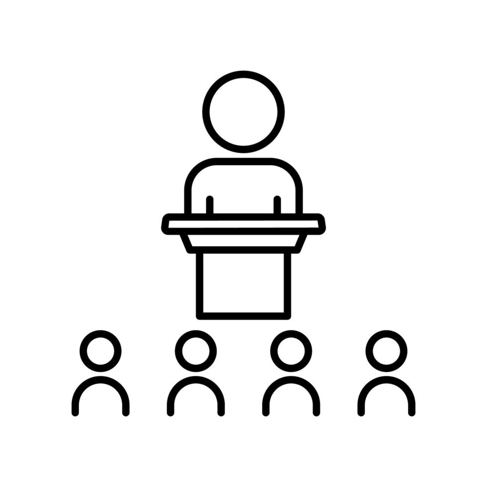 Personensymbol auf dem Podium. symbol im zusammenhang mit diskussion, geschäft. Liniensymbolstil. einfaches Design editierbar vektor
