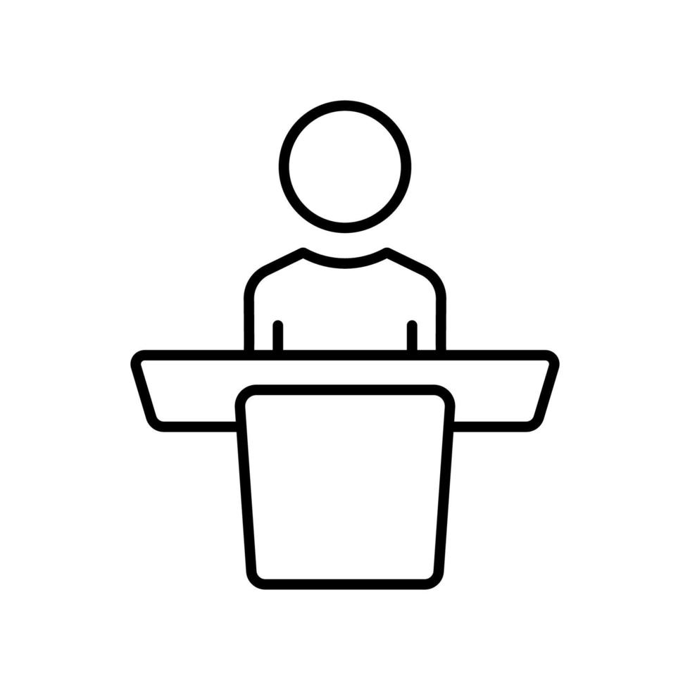 Personensymbol auf dem Podium. symbol bezogen auf, diskussion, geschäft. Liniensymbolstil. einfaches Design editierbar vektor