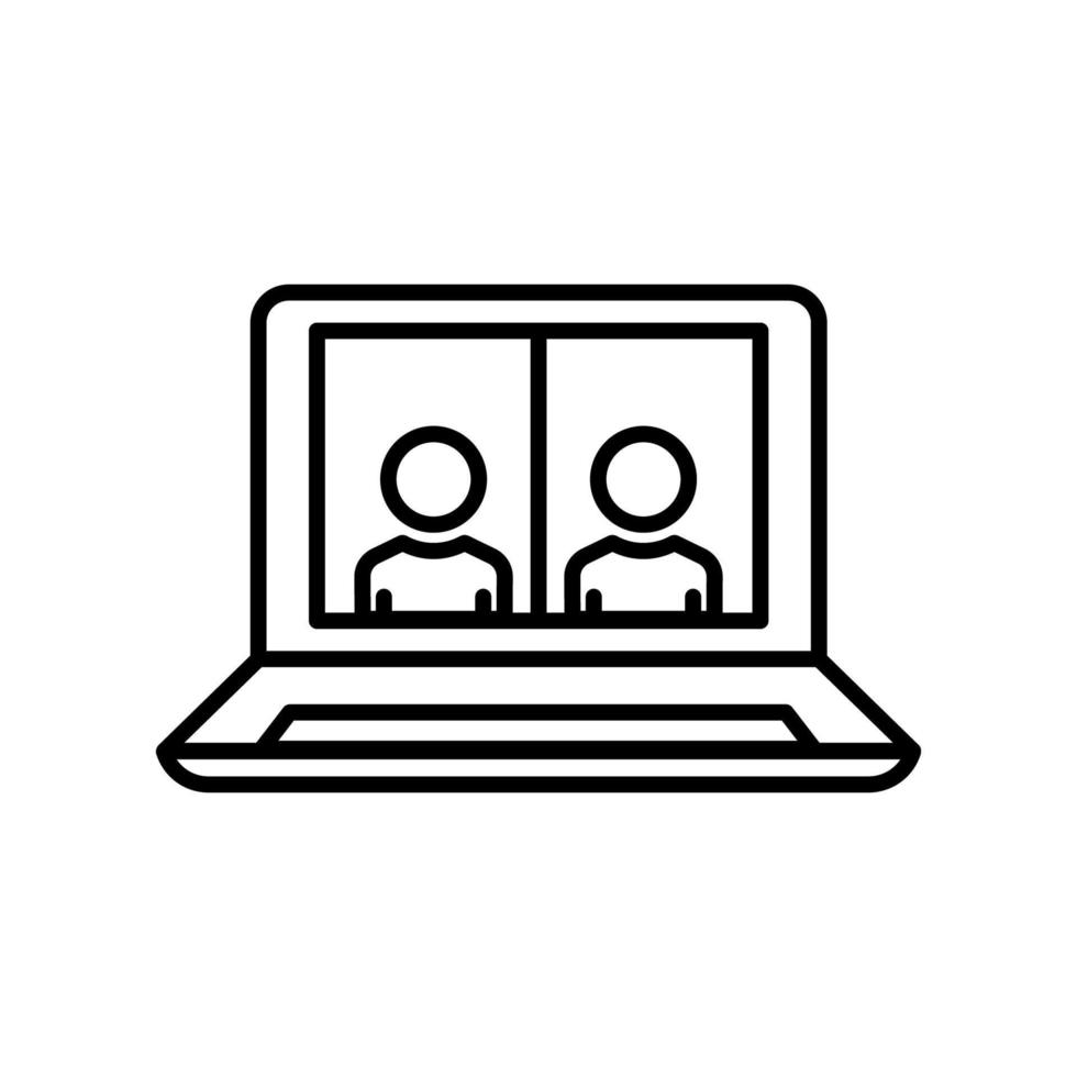 Laptop-Symbol mit Menschen. symbol im zusammenhang mit diskussion, geschäft. Liniensymbolstil. einfaches Design editierbar vektor