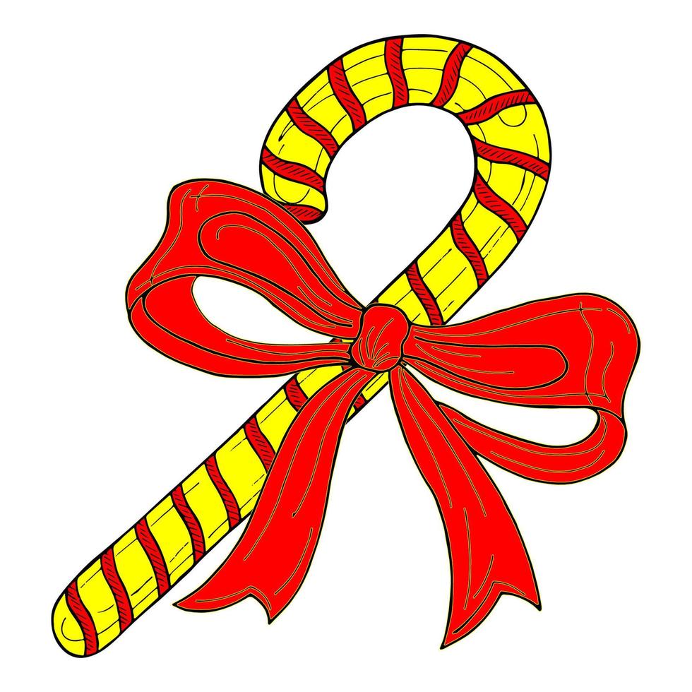 jul godis sockerrör med en bow.vector illustration dragen förbi hand. vektor
