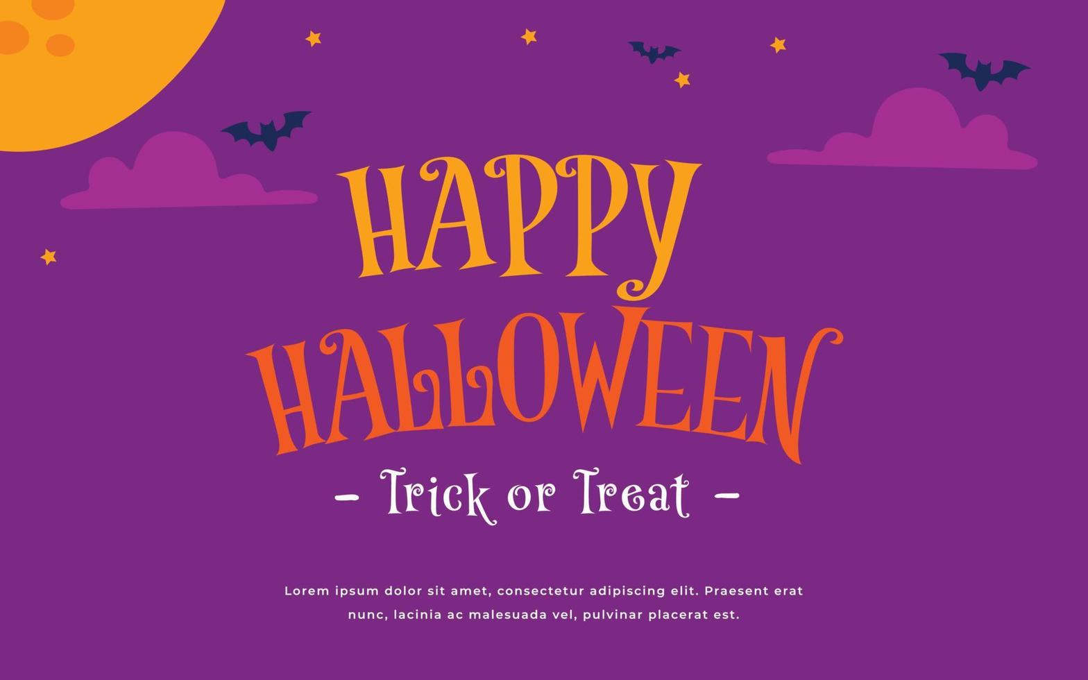 Happy Halloween-Banner oder Party-Einladungshintergrund mit Wolken, Fledermäusen und Kürbissen, Vektorgrafik vektor