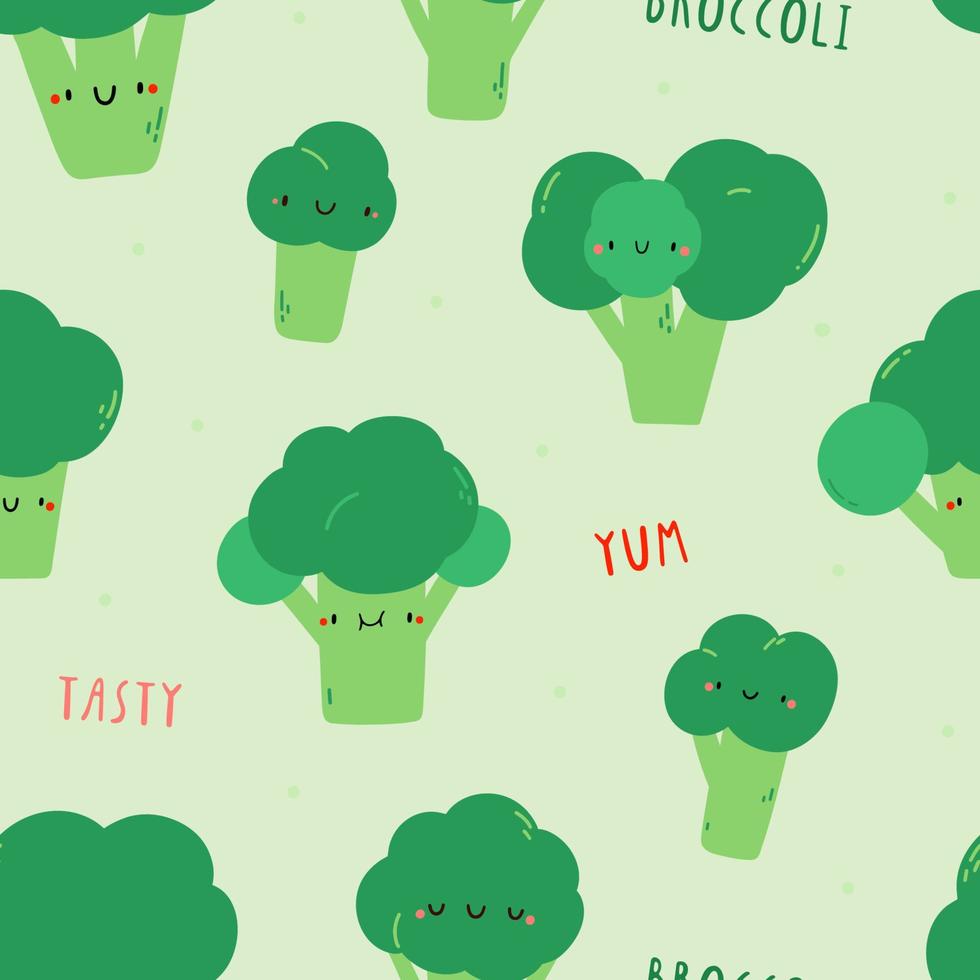 söt vektor mönster med broccoli och ord. hand dragen vegetabiliska textur. sömlös mat bakgrund