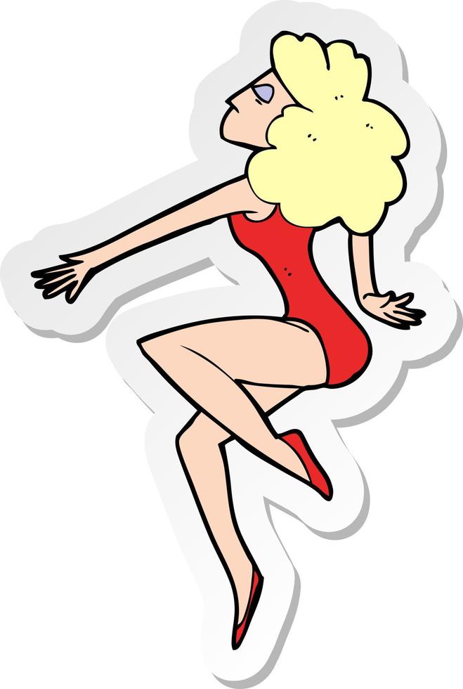 klistermärke av en tecknad dansande kvinna vektor