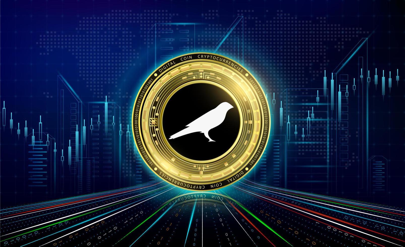 Kryptowährungen Kusamal mit Wachstumsdiagramm. Internationale Börse. blockchain elektronische kryptowährung online-technologie. Münzengold auf dunklem Neonhintergrund der futuristischen Stadt. 3D-Vektor. vektor