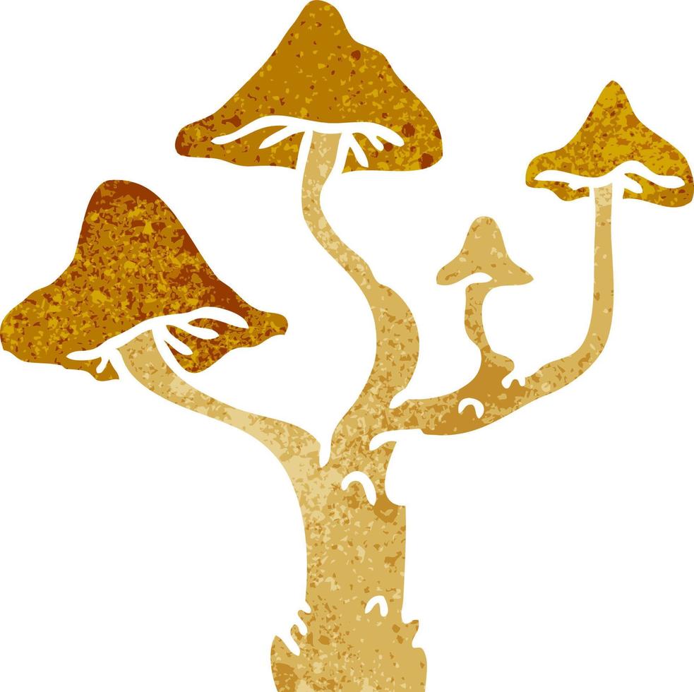 retro tecknad doodle av växande svamp vektor