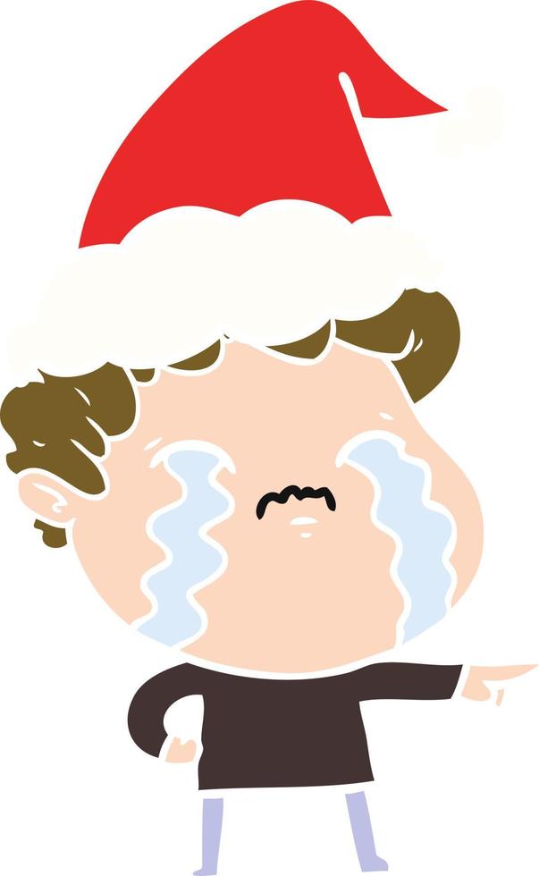 Flache Farbillustration eines Mannes, der weint und eine Weihnachtsmütze trägt vektor