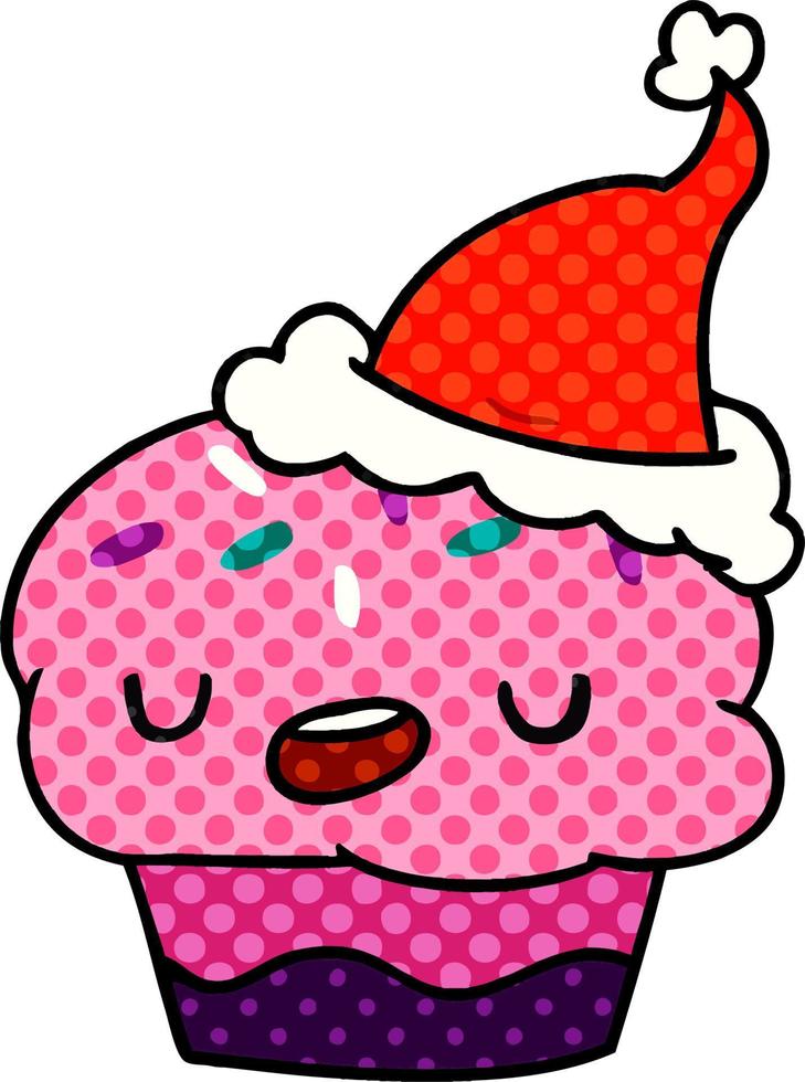 weihnachtskarikatur von kawaii cupcake vektor