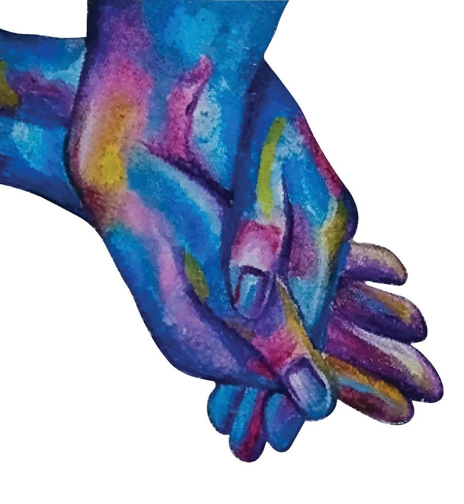 vattenfärg färgad hand målning innehav händer. vektor illustration